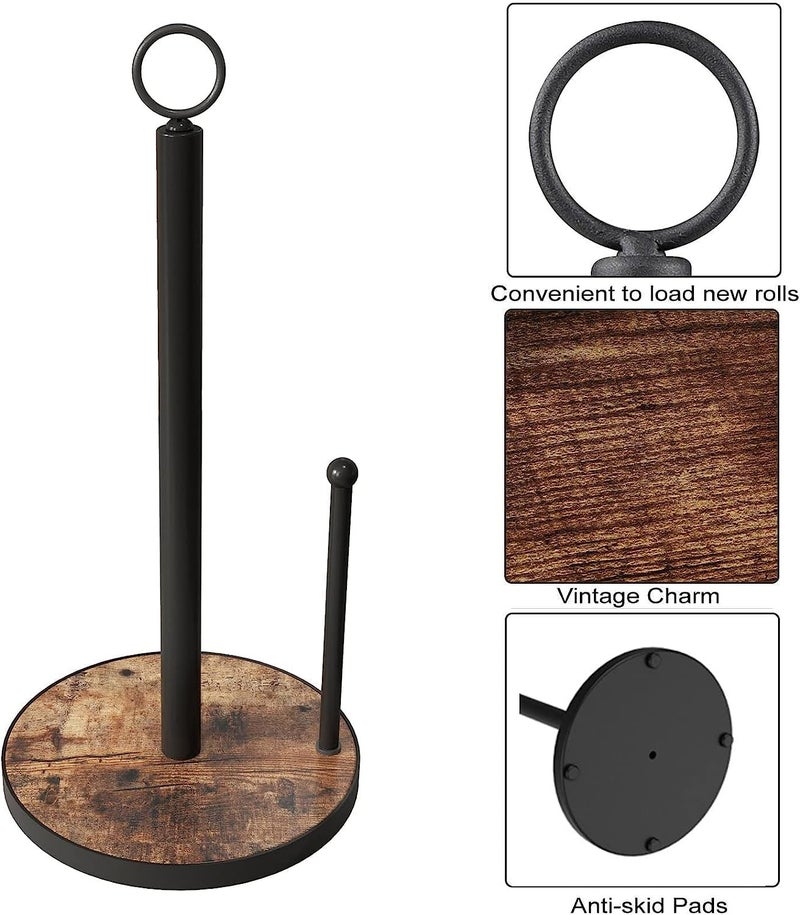 OROPY Paper Towel Holder Countertop with Heavy Duty Wood Base, Farmhouse Paper Towel Roll Stand for Kitchen Counter fits Standard and Jumbo Size Paper Towels (Brown - Easy to Tear) - Image 4